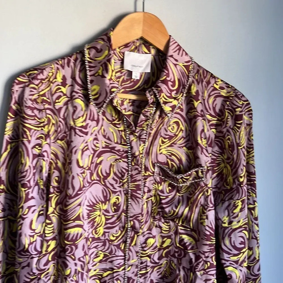 Cinq A Sept Purple Blanche Rhinestone Printed Button Front Top - Picture 5 of 15